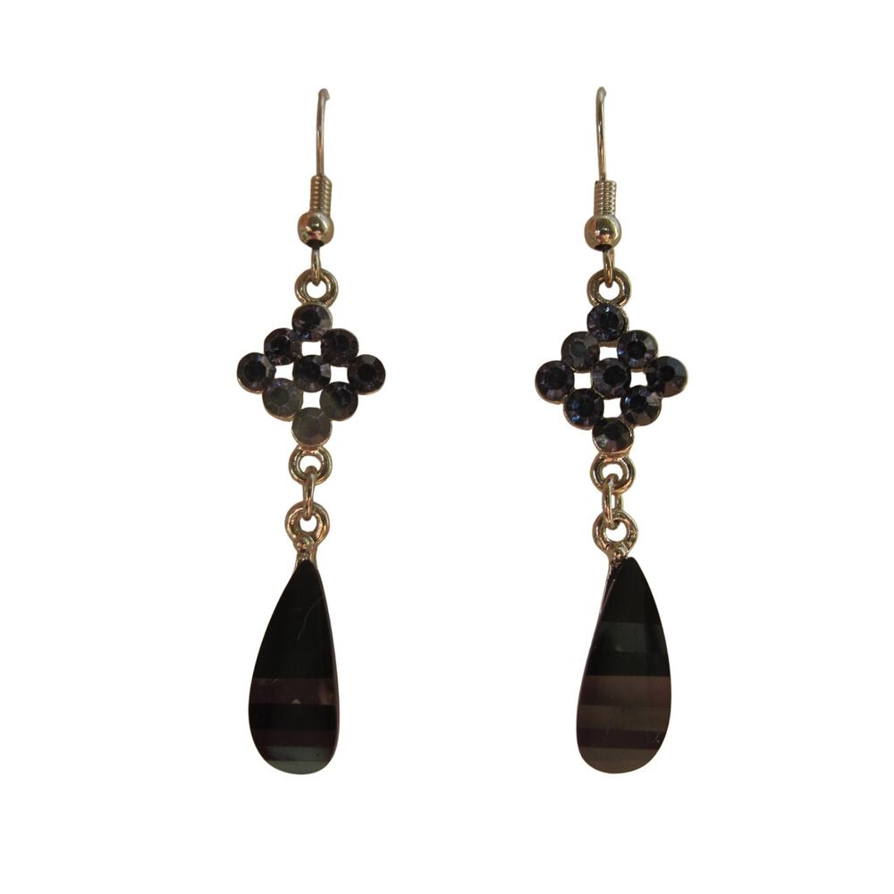 Silver Tone & Faux Black Onyx Dangle Earrings